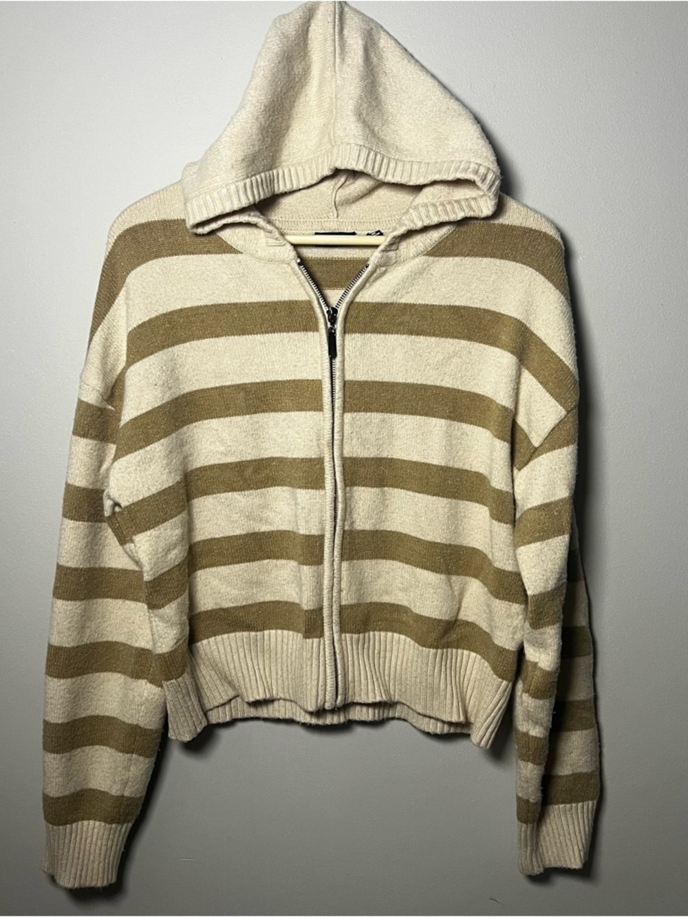 RD Style Striped Full Zip Sweater Hoodie Women’s L Neutral-toned Pattern